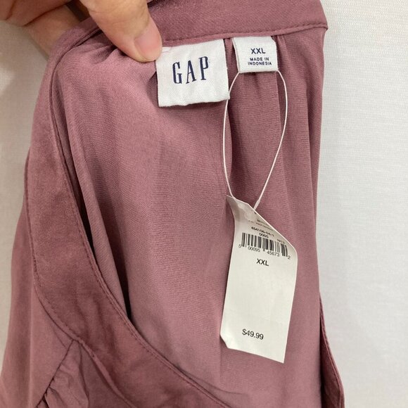 New GAP XXL Dusty Pink Soft Flowy Y Neck Relaxed Popover Long Sleeve Office - Picture 3 of 10